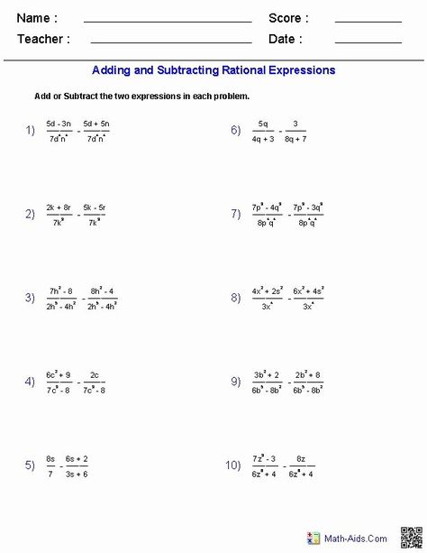 Multiplying Rational Expressions Worksheet Elegant Adding and Subtracting Rational Expressions Worksheets Subtraction Facts Worksheet, Solving Algebraic Equations, Rational Functions, Writing Algebraic Expressions, Simplifying Rational Expressions, Simplifying Radical Expressions, Evaluating Algebraic Expressions, Text Features Worksheet, Simplifying Algebraic Expressions