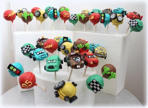 Cake pop - The Cars Race Car Themed Cake Pops, Race Car Cake Pops, Car Cake Pops, Car Cake Pops Ideas, Hot Wheels Cake Pops, Tire Cake Pops, Cars Cake Pops, Hot Wheels Cake, Race Car Cakes