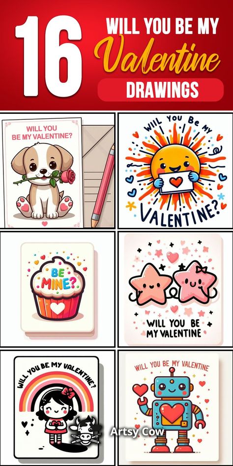 Popping the big question or simply spreading love? These 16 "Will You Be My Valentine" drawings are sweet, sincere, and sure to capture hearts this Valentine's Day. Valentines Card Drawing, Valentine Drawings, Card Drawing Ideas, Cool Valentines, Valentine Drawing, Valentine Card Crafts, Cute Valentines Card, Heart Shaped Pizza, Valentine's Card