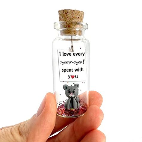 Kseniya Revta Cute Girlfriend and Boyfriend Gifts - Personalized Anniversary Present for Her Him - Custom Photo Birthday Gift Bottle (Grey Cat - I Love Every Meow-ment Spent With You, Gift Bottle) Cat Presents, Tiny Jars, Present For Her, Unique Anniversary Gifts, Cute Presents, Photo Birthday, Craft Packaging, Grey Cat, Message In A Bottle