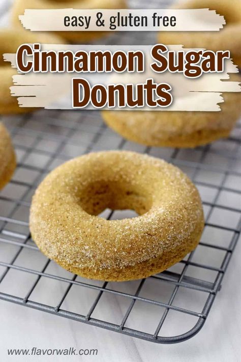 These baked Gluten Free Cinnamon Sugar Donuts are healthier than their fried version. The tender donuts, topped with cinnamon and sugar, are easy to make and will disappear quickly. This homemade gluten free donut recipe is great for breakfast or dessert. Homemade Gluten Free Donuts Recipe, Gluten Free Donut Recipes, Gf Baked Donut Recipe, Gf Cake Donut Recipe, Gluten Free Doughnut Recipes, Baked Gluten Free Donut Recipes, Gluten Free Donuts Baked Easy, Gf Donuts Baked, Gluten Free Cinnamon Donut Recipe