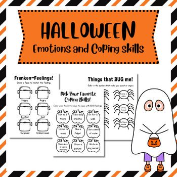 Use this resource to help your students explore new coping skills and practice identifying their feelings and emotions with fun and festive Halloween worksheets! These Halloween activities are the perfect addition to a counseling session or SEL lesson. What's Included? - Pumpkin Picking Coping Skill... Worry Activities For Kids Coping Skills, Fall Sel Activities, Halloween Feelings Activities, Halloween Coping Skills Activities, Feeling Identification Activities, Fall Therapy Activities For Kids, Halloween Social Emotional Activities, Character Education Posters, Social Work Interventions