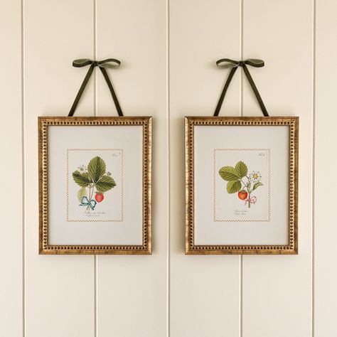 Countryside Bedroom, Strawberry Plant, Vintage Art Print, Strawberry Plants, Cottage Interiors, Handmade Frames, Vintage Art Prints, Painted Paper, Frame Set