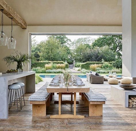 Rose Uniacke on Instagram: “I loved working on this pool house for @chrissierucker - Thank you so much Chrissie for your trust, and @elledecor for the post! RU Bubble…” Luxury Pool House, Chic Chalet, Cottage Interior, Luxury Pool, Plaster Walls, Breakfast Area, Stunning Interiors, The White Company, Open Plan Living