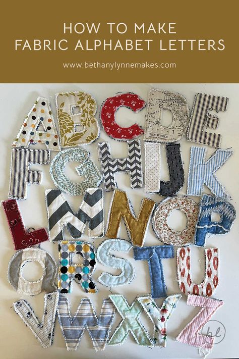 In this tutorial I’ll be sharing how to trace, sew, and cut out these fabric letters using the free template provided for tracing the letters. Like I mentioned, these fabric letters use very little fabric – so it’s perfect for scraps – and can be used for home decor, Christmas tree ornaments, or Birthday banners. Quilted Alphabet Letters, Stuffed Letters Diy, Letter Crafts For Adults, How To Sew Alphabet Letters, Sew Alphabet Letters, Sew Name On Fabric, Alphabet Sewing Letters, Svg Letters Free, Modge Podge Letters