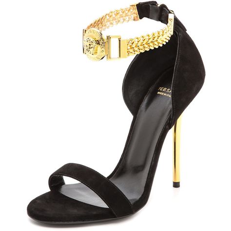 Versace Chain Strap Sandals - Black ($1,275) found on Polyvore Birthday Shoes, Versace Chain, Black Elegance, Versace Handbags, Versace Shoes, Chunky Heel Shoes, Black Leather Shoes, Fabulous Shoes, Black High Heels