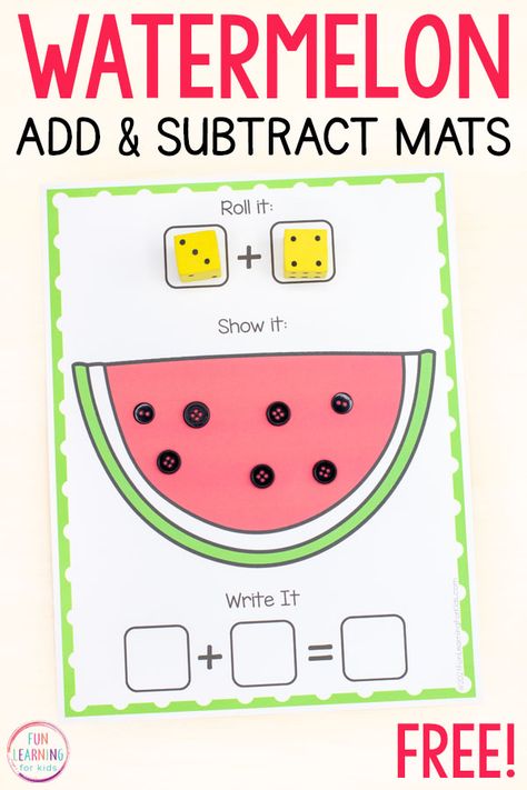 Addition Activities Kindergarten, Independent Learning Activities, Subtraction Kindergarten, Math Center Games, Fun Worksheets For Kids, Addition Kindergarten, Addition Activities, Subtraction Activities, Summer Math