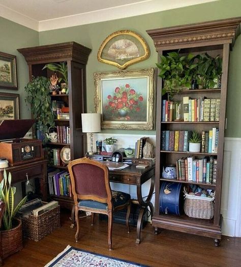 Plants And Books, Orange Couch, Beautiful Bookshelf, Vintage Bookshelf, Buy My House, Vintage Bookcase, Books Bookshelf, Home Decor Aesthetic, Aesthetic Home Decor