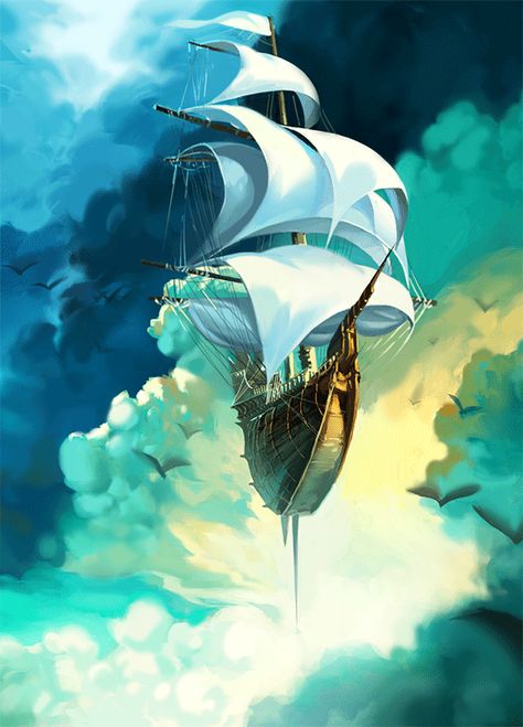 Fantasy Flying Ship in the Clouds Airship Art, Flying Ship, Steampunk Vehicle, Ship Drawing, Space Pirate, Treasure Planet, Fantasy Art Landscapes, Fantasy Aesthetic, High Fantasy