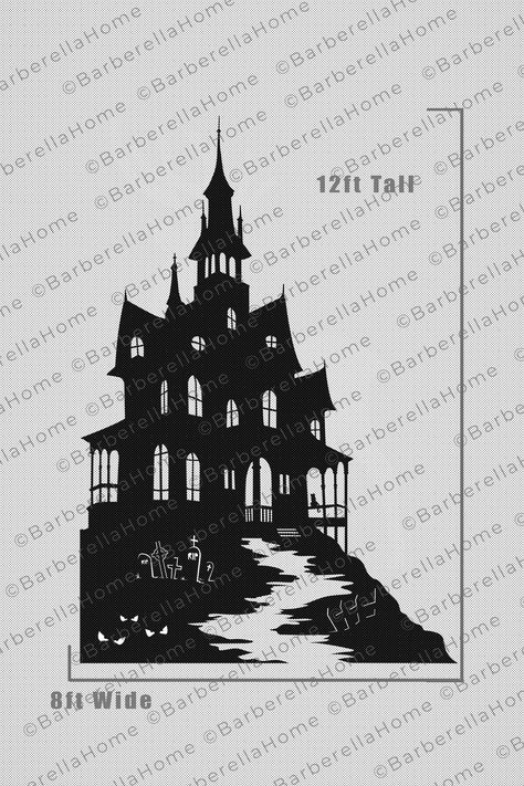 This listing is for an 118-page DIGITAL FILE that you can print from home to make an 8ft Haunted house wood silhouette cutout for your Halloween decor. Once completed, the Haunted house will stand about 12ft tall by 8ftft wide This PDF includes 118 pages: 3 instructional pages, 1 overall quick view page to help you layout the template, 66 Haunted house template pages, 42 Hill side template pages, and 6 Graveyard option2 template pages. The templates are designed to print on 8.5x11 sheets of pape Haunted House Template, Wood Silhouette, Silhouette Decor, Halloween Silhouette, Big Puzzles, House Silhouette, House Template, Halloween Templates, Silhouette Template