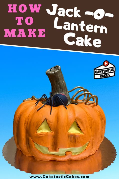 JACK-O-LANTERN Pumpkin Cake Tutorial Video Pumpkin Fondant, Jack O Lantern Cake, Decorating For Beginners, Pumpkin Cake Topper, Edible Gum, Halloween Challenge, Fall Cake, Cake Decorating For Beginners, Widow Spider