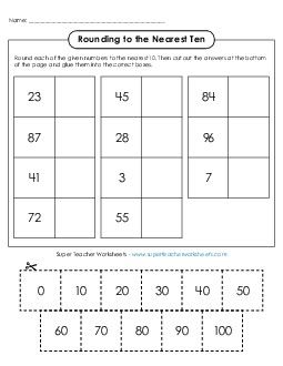 Cut-and-Glue: Rounding to Nearest 10 Worksheet Nearest 10 Worksheet, Rounding To Nearest 10, Rounding Numbers, Teaching Students, Printable Worksheets, Glue