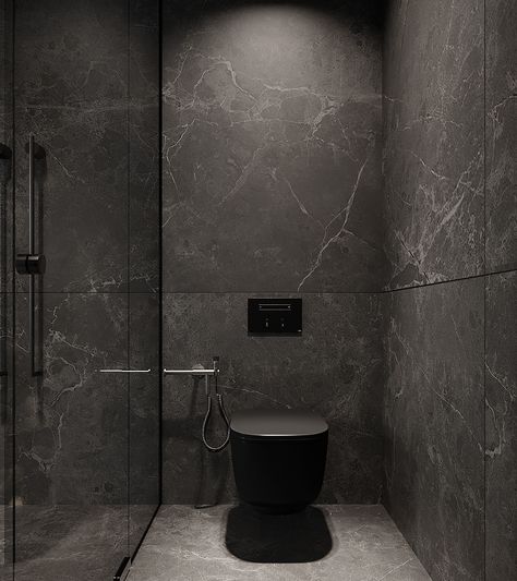 Dark Gray Bathroom, Grey Bathrooms Designs, Dark Bathrooms, Girly Apartment Decor, Haus Am See, Powder Room Design, Interior Minimalista, Grey Bathroom, Small Toilet