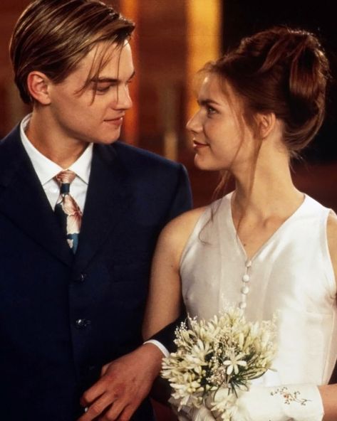 The Most Iconic Movie Wedding Dresses of All Time Romeo And Juliet Movie, Romeo And Juliet Leonardo, Leonardo Dicaprio Romeo, Romeo And Juliet Costumes, Romeo Montague, Movie Wedding Dresses, Romeo Juliet 1996, Juliet Movie, Juliet Capulet