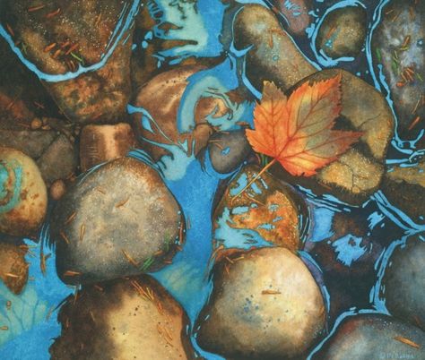 "Autumn Glow"   maryrollinsstudio.blogspot.com Women Watercolor, River Pebbles, Watercolor Artists, Rock Pools, Water Painting, Stone Art, Featured Artist, Stone Painting, Art Techniques