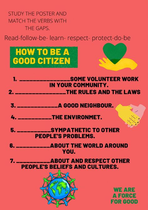 How to be a good citizen interactive worksheet Uncountable Nouns, Regular And Irregular Verbs, Simple Past Tense, Regular Verbs, People Problems, Good Citizen, Irregular Verbs, Volunteer Work, Good Neighbor