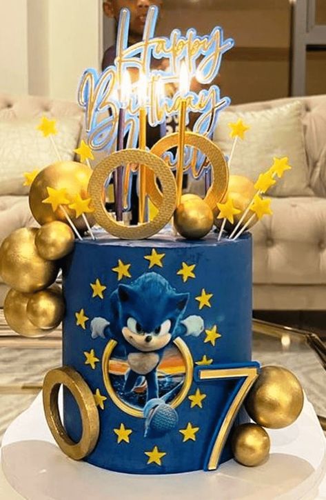 Sonic Bday Cake Ideas, Sonic Birthday Cake Ideas, Blue Birthday Cake Ideas, Sonic The Hedgehog Birthday Party Cake, Tort Sonic, Blue Cake Design, Sonic Birthday Party Ideas, Pastel Sonic, Flash Cake