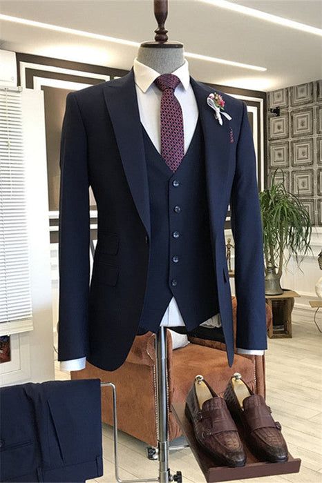 Navy Blue 3 Piece Suit, Navy Blue Suit Men, Blue Three Piece Suit, Men Suits Wedding, Men's Business Suits, Blue Suit Men, Mens Business, Dress Suits For Men, Smart Men