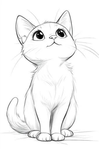 ↑↑↑ Larger size on website 🔸 The image is a simple line drawing of a cat. It is drawn in a cartoonish style, with large eyes and Very Cute Cat, Drawing Of A Cat, Cat Line Art, Simple Line Drawing, Simple Line Drawings, Curious Cat, Large Eyes, Book Page, Cat Drawing