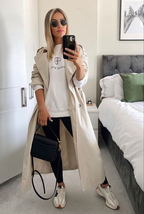 Bee Pretty Trent Coat, Pinterest Marketing Manager, Trainers Outfit, New Balance Outfit, Mommy Outfits, Trench Coat Outfit, Textile Products, Coat Outfit, Outfit Trends