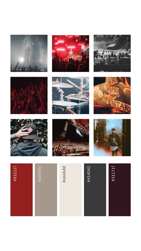 Band Color Palette, Funky Rooms, Masculine Color Palette, Concert Wedding, Poster Grafico, 27 Club, Rock Room, Brand Moodboard, Poster Rock