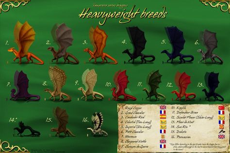 Temeraire series dragons - heavyweight breeds by Kalia24 on DeviantArt Dragon Breeds, Turkey Breeds, Eastern Dragon, American Dragon, Here Be Dragons, Akhal Teke, Mythical Beast, Dragon Rider, Small Breed