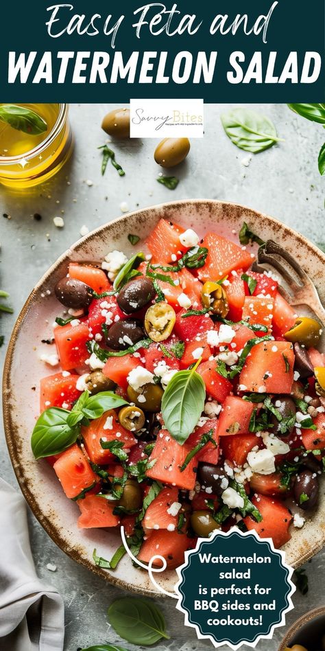 Light Lunch Recipes, Classic Coleslaw Recipe, Feta And Olives, Perfect Watermelon, Watermelon Salad Recipes, Bbq Side Dishes, Watermelon Feta Salad, Fruit Salad Easy, Salad With Feta