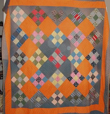 With Hook and Needle: So Not Pink Orange Quilts, Primitive Rug Hooking, Vintage Quilts Antiques, Primitive Rug, 9 Patch Quilt, Orange Quilt, Nine Patch Quilt, Amish Quilts, Nine Patch