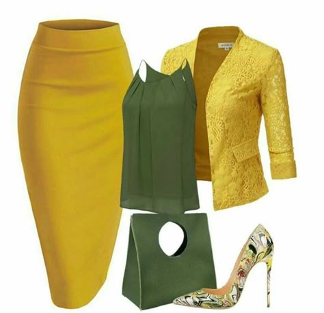 Church Attire, Yellow Skirt, Looks Chic, Complete Outfits, Skirt Outfit, Business Attire, Work Attire, Work Clothes, Work Fashion