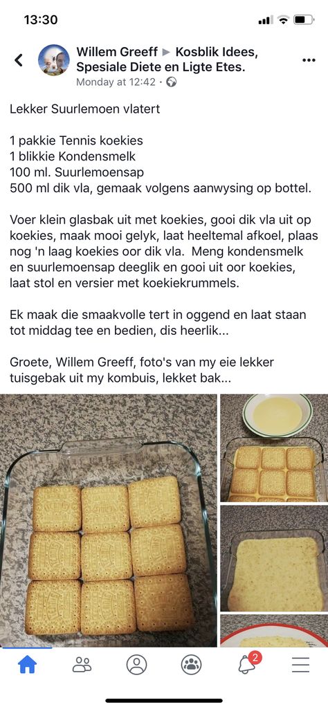 Afrikaans Recipes, Custard Slices, Custard Slice, Microwave Recipes, Cooking Recipes Desserts, Lemon Recipes, Tart Recipes, Savory Snacks, Puddings