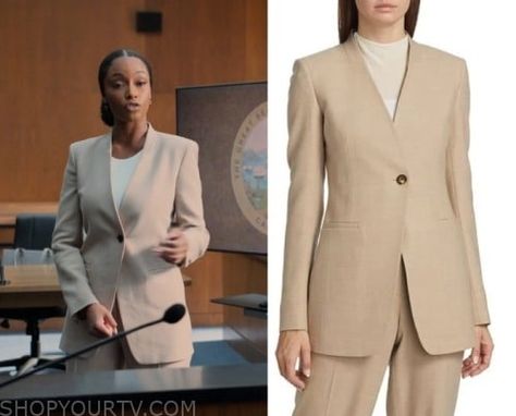 The Lincoln Lawyer: Season 2 Episode 5 Andrea's Collarless Blazer Lincoln Lawyer Lorna Outfits, Yaya Dacosta, Lincoln Lawyer, Collarless Blazer, Lawyer Outfit, Nickelodeon Shows, Work Suits, Episode 5, Business Attire