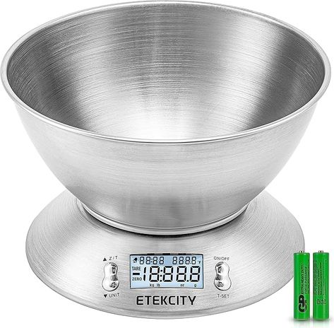 Amazon.com: Etekcity Food Kitchen Scale with Bowl, Digital Weight Scale for Food Ounces and Grams, Cooking and Baking, Timer, and Temperature Sensor, 2.06 QT, Stainless Steel: Home & Kitchen Digital Weight Scale, Food Handling, Weight Scale, Kitchen Scale, Fun Cooking, Kitchen Utensils Gadgets, Pharmacy Gifts, Cooking And Baking, Division