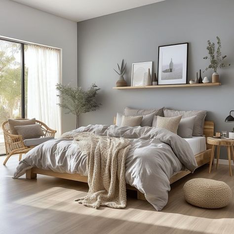 Tan And Gray Bedroom, Greige Bedroom, Scandinavian Bedroom Design, Apartment Design Inspiration, Scandinavian Design Bedroom, Luxury Bedroom Decor, Modern Bedroom Decor, Redecorate Bedroom, Gray Bedroom