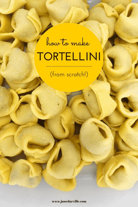 How to make tortellini from scratch: a step-by-step picture guide to show you how to fold fresh tortellini the right way! How To Make Cheese Tortellini, Homemade Cheese Tortellini Recipes, Homemade Tortalini Recipes, Homemade Tortalini, Homemade Cheese Tortellini, Tortellini Filling Recipe, How To Make Tortellini Pasta, Tortellini From Scratch, Chicken Sorrentino