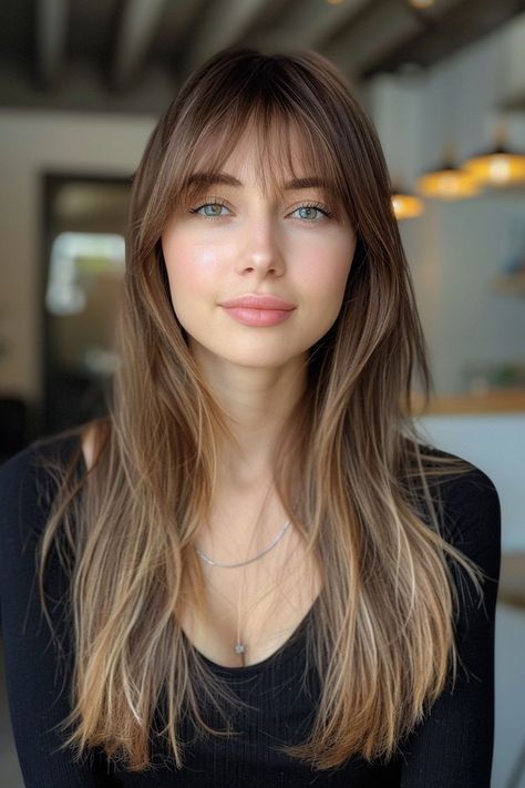 Sleek Hairstyle, Minimalist Chic, Curtain Bangs, Chic Look, Straight Hair, Long Hair, Bangs, Sleek, Hairstyles