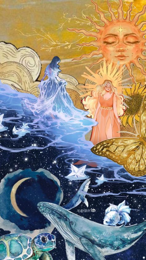 #sun #moon #sunandmoon #ocean #whales #art #contrast Whales Art, Sun People, Art Contrast, Egyptian Inspired, Moon And Sun, Moon Dust, Math Art, Library Card, Classical Art