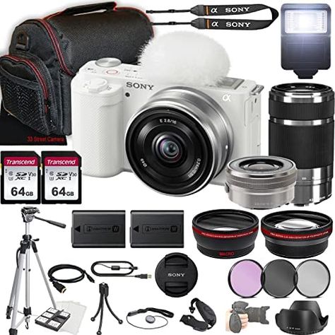 Sony ZV-E10 Mirrorless Camera (White) w/E PZ 16-50mm f/3.5-5.6 OSS Lens + E 55-210mm f/4.5-6.3 OSS Lens + 2X 64GB Memory + Case + Filters + Tripod & More (35pc Bundle) Check more at https://us.productsoffer.in/sony-zv-e10-mirrorless-camera-white-w-e-pz-16-50mm-f-3-5-5-6-oss-lens-e-55-210mm-f-4-5-6-3-oss-lens-2x-64gb-memory-case-filters-tripod-more-35pc-bundle/ Memory Case, Mirrorless Camera, Tripod, Cameras, White