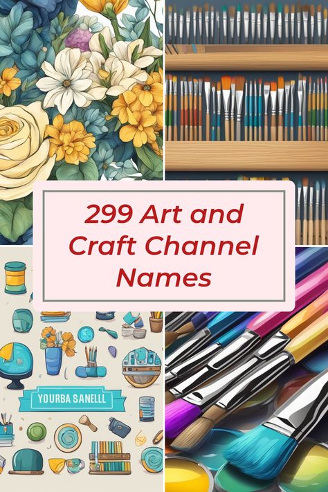 Are you dreaming of starting your own art and craft YouTube channel? We've gathered 299 amazing and fun channel name ideas for you! Whether you want a cute, catchy, or clever name, we have it all in one list! Your YouTube journey is just a name away. These ideas will spark your creativity and help you connect with fellow craft lovers. Plus, a great name can make your channel stand out and attract more viewers. Save this pin for inspiration, and let’s get those creative juices flowing today! Channel Name Ideas, Youtube Journey, Youtube Channel Name Ideas, Youtube Names, Youtube Success, Creative Names, Fun Arts And Crafts, Artist Alley, Creative Arts And Crafts