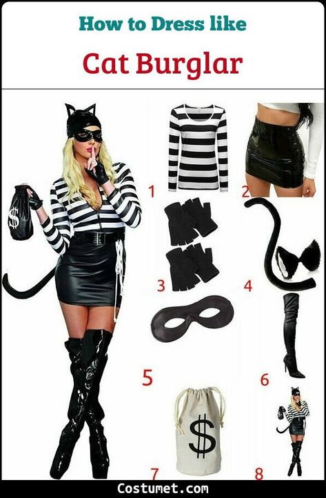 Cat Burglar's Costume for Cosplay & Halloween 2022 Diy Cat Burglar Costume, Robber Halloween Costume Woman, Cat Burglar Costume, Cat Costumes Women, Robber Halloween Costume, Burglar Costume, Crochet Halloween Costume, Prisoner Costume, Spring Cat