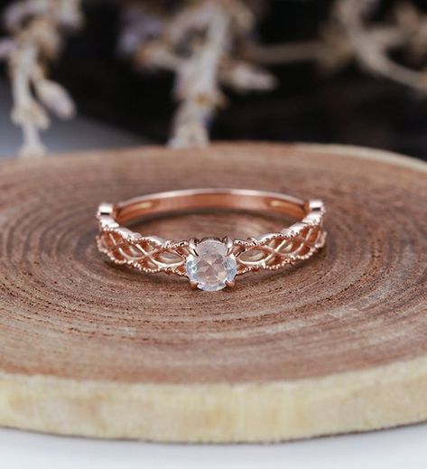 Vintage Rose Gold Ring, Vintage Rose Gold Wedding Ring, Gold Art Deco Engagement Ring, Moonstone Engagement Ring Rose Gold, White Topaz Engagement Ring, Gold Moonstone Ring, Rose Gold Art, Engagement Ring Women, Deco Rose