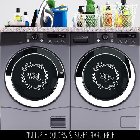 Ornamental Wash Dry Floral Wreath Vinyl Decal Set Washer and Dryer Vinyl Decal Set Laundry Room Decal Sticker washer and Dryer Sticker - Etsy Washer And Dryer Decals, Hello Door Decal, Laundry Room Decal, Self Service Laundry, Dried Floral Wreaths, Custom Home Ideas, Washer Dryer Set, Laundry Room Wall, Laundry Room Wall Decor