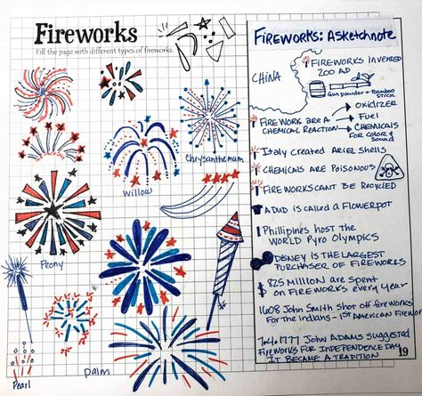 How to Draw Fireworks - Blessinks How To Doodle Fireworks, Drawing Fireworks Simple, Hand Drawn Fireworks, 4th Of July Journal Page, Fourth Of July Journal Page, Fire Work Doodles, July 4th Doodles, Fireworks Drawing Tutorial, How To Draw Fireworks Easy