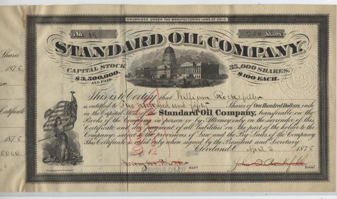 William Rockefeller's Standard Oil Company Stock Certificate, 1875 | by FinanceMuseum Standard Oil Company, John Thomas, Stock Certificates, Standard Oil, Account Executive, Oil Company, Holiday Gift Guide, Vector Design, Gift Guide