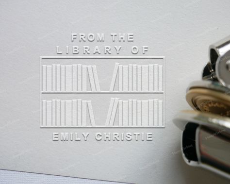 Book Embosser Design Ideas, Personal Book Stamp, Library Embosser, Silhouette Mint, Book Embosser, Custom Library, Custom Embosser, Embosser Stamp, Embossing Stamp