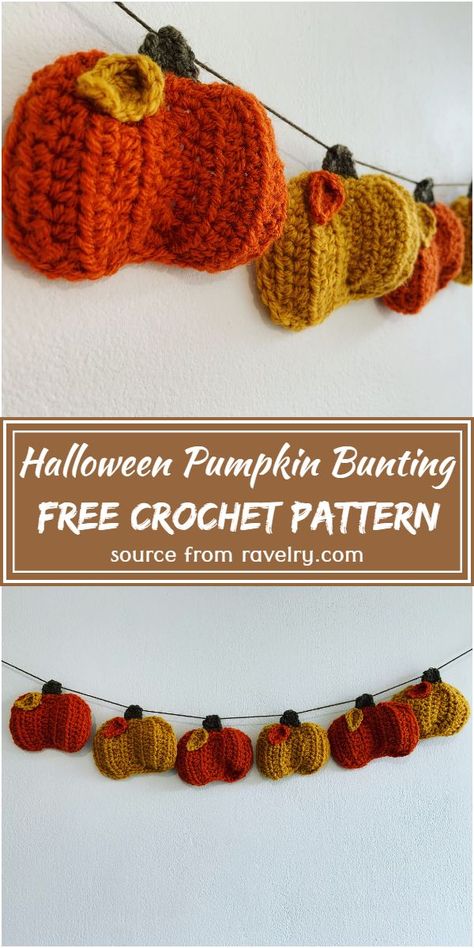 Crochet Bunting Free Pattern, Fall Crochet Patterns Free, Pumpkin Bunting, Crochet Bunting Pattern, Kids Crochet Patterns, Bunting Crochet, Symbol Of Happiness, Bunting Pattern, Pumpkin Ornaments