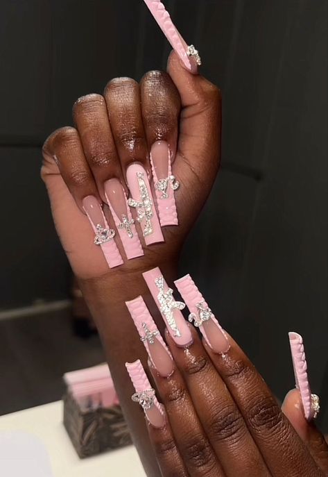 King Acrylic Nails, Pink Xl Acrylic Nails, Pink Nail Sets Long, Pink Nail Sets, Costumes 2023, Dark Red Wallpaper, Drip Nails, Nail Sets, Long Square Acrylic Nails