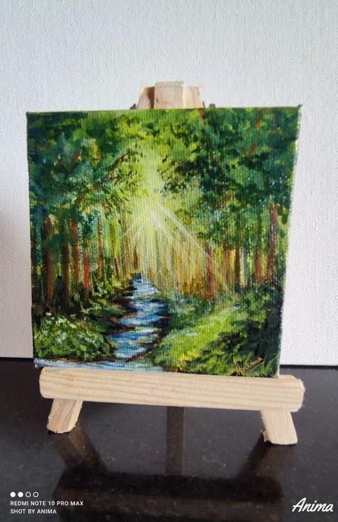 Mini Canvas Forest Painting, Mini Forest Painting, Enchanted Forest Painting Acrylic, Painting Ideas On Canvas Forest, Landscape Paintings Acrylic Canvases, Holiday Canvas Painting Ideas, House Painting Canvas, Canvas Painting Ideas Diy, 4 Canvas Paintings