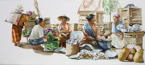 The fish market Fish Market Painting, Fish Market Drawing, Buddha Art Drawing, Filipino Art, Human Figure Sketches, Travel Art Journal, Southeast Asian Arts, Friends Illustration, City Painting