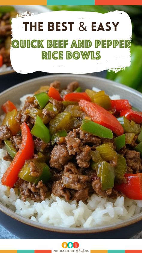 Quick Beef and Pepper Rice Bowls Recipes With Ground Beef And Peppers, Beef Pepper Rice Bowl, Beef And Pepper Rice Bowl, Pepper Steak And Rice, Pepper Rice, Steak And Rice, Dinner Simple, Flavorful Dinner, Rice Bowls Recipes