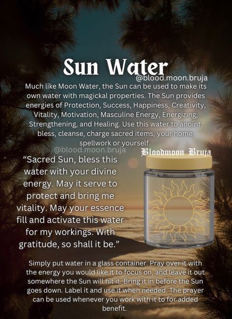 Shower Magic Witchcraft, Sunday Magick, Sun Water, How To Use Sun Water Witchcraft, The Sun Witchcraft, Cleansing Water Witchcraft, Moon Water Protection Spell, Christian Witch, Healing Spells With Moon Water